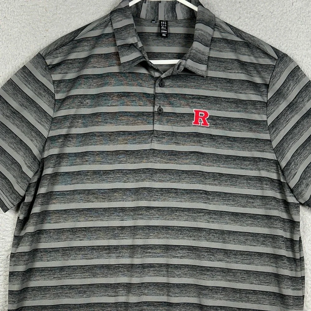 Rutgers Scarlet Knights Adidas Polo Shirt Mens 2XL Grey Stripe Performance Rugby